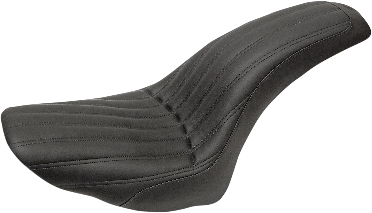 Black SADDLEMEN Knuckle 2-Up Seat with ribbed design, suited for motorcycle riding, featuring ergonomic padding and sleek styling.