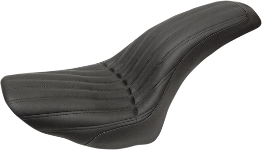 Black SADDLEMEN Knuckle 2-Up Seat with ribbed design, suited for motorcycle riding, featuring ergonomic padding and sleek styling.