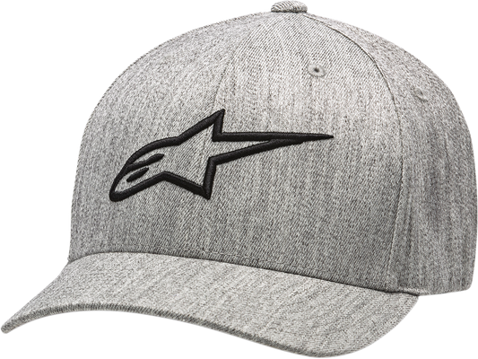 Heather gray and black Ageless Curve hat by Alpinestars, small/medium size, featuring a protective gear style design.