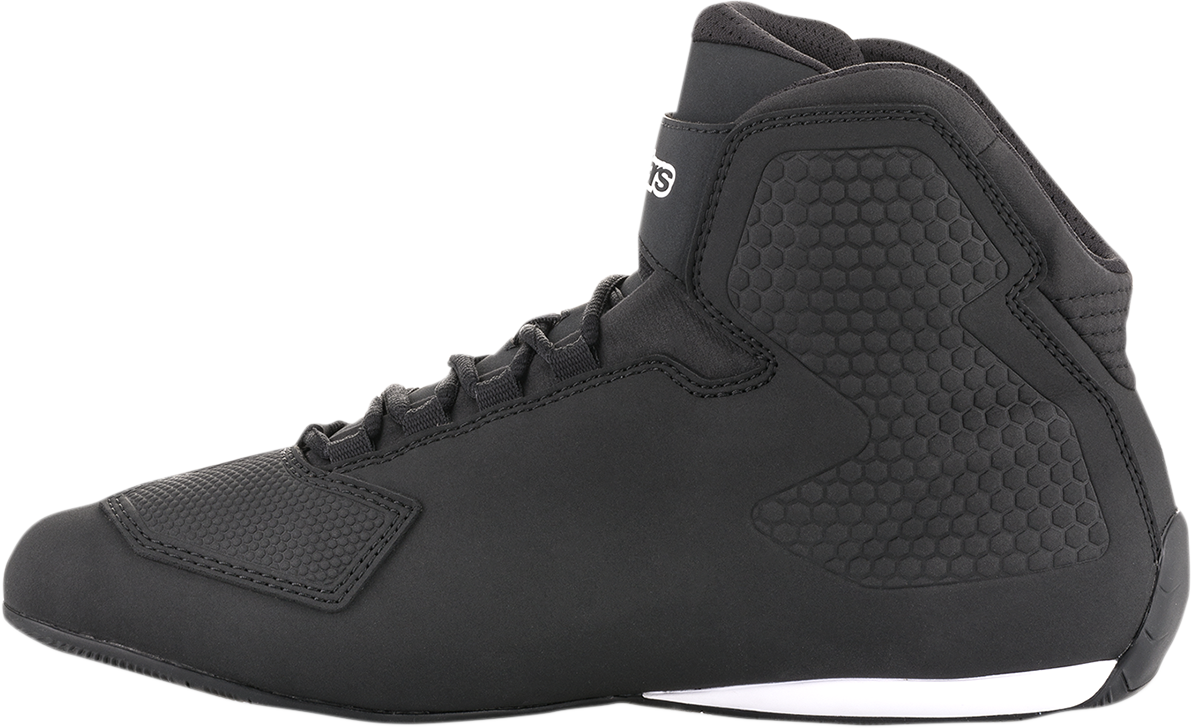Alpinestars Sektor black motorcycle shoes in US 13.5 with sturdy design and branding details, suitable for riding and casual wear.