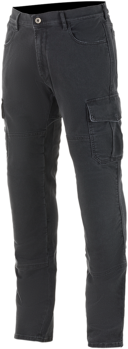 Black Alpinestars Barton riding cargo pants, US 36, EU 52, with multiple pockets and durable fabric, designed for motorcycle riding.