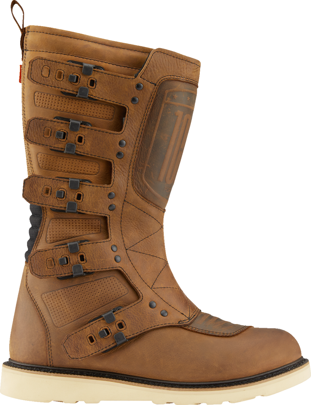 Brown ICON Elsinore 2™ CE boots by Bill's Exhausts in size 14, featuring rugged leather and sturdy construction.