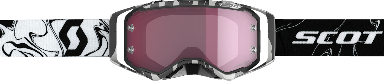 Scott Prospect Amplifier Goggles in Marble Black and White, designed for motorcycle engine protection, by Bill's Exhausts.