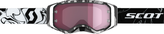 Scott Prospect Amplifier Goggles in Marble Black and White, designed for motorcycle engine protection, by Bill's Exhausts.