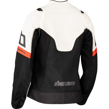 White ICON Women's Contra3™ Jacket in XL, featuring lightweight design, front zipper, and stylish collar, by Bill's Exhausts.