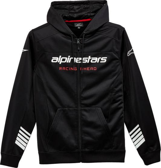 Alpinestars Session LXE fleece hoodie in black and black, medium size, soft fabric with a front pocket and hood.