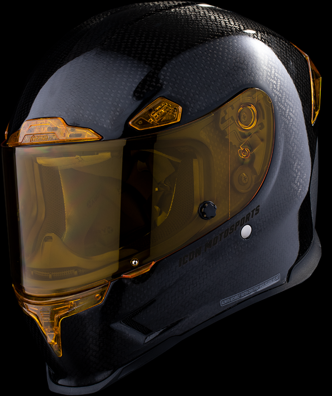 Bill's Exhausts ICON Airframe Pro™ helmet in yellow, large carbon 4Tress design with sleek aerodynamic shape.