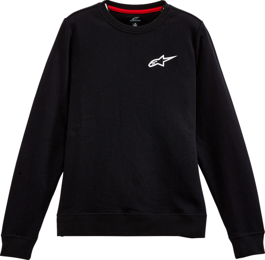 Black AlpineStars Women's Ageless Crew Fleece hoodie, size small, with a soft knit fabric and classic crew neck design.