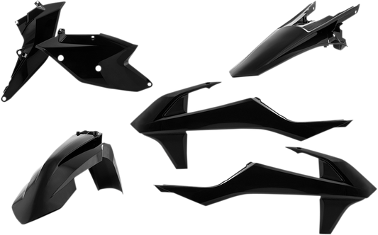 A black Acerbis standard replacement body kit for motorcycles, featuring sleek body panels designed for durability and style.