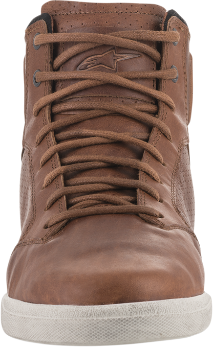Alpinestars J-Cult Drystar® shoes in brown with US 11 size, featuring durable motorcycle shoe design and protective features.