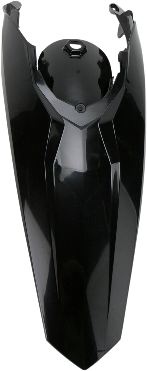 Acerbis black rear fender for motorcycle, durable plastic body part with mounting points, designed for off-road or dirt bikes.