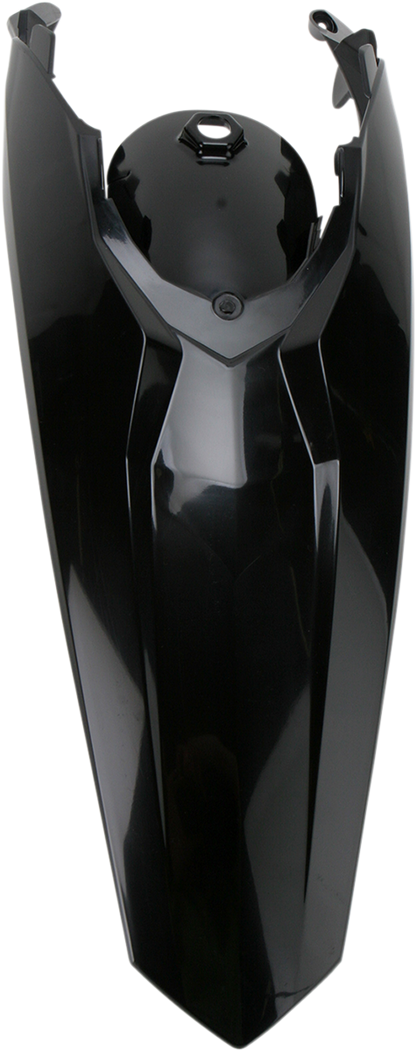 Acerbis black rear fender for motorcycle, durable plastic body part with mounting points, designed for off-road or dirt bikes.