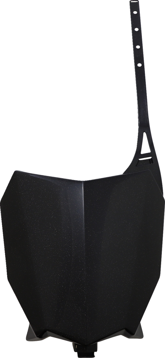 Acerbis front motorcycle number plate in black and metallic finish, designed for durable body protection.