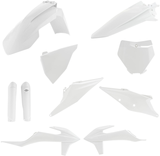 A white Acerbis full replacement body kit for motorcycles, designed for a seamless fit and custom styling.