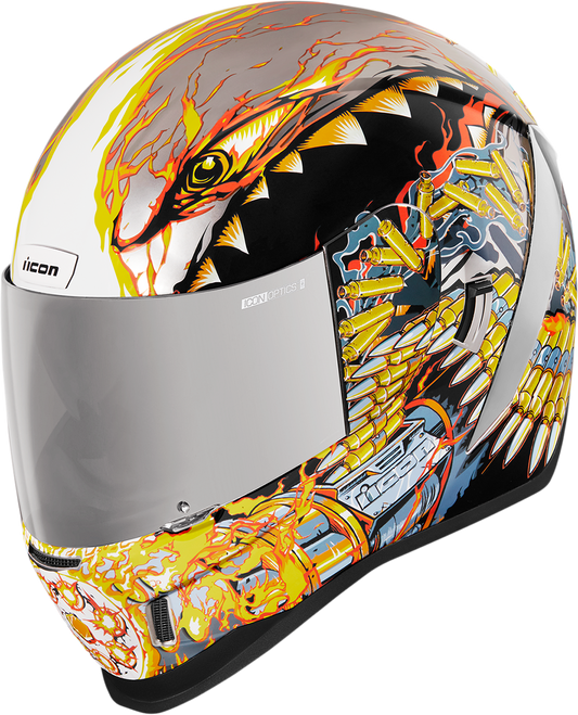 ICON Airform Warthog helmet in XS size, featuring a bold design and aerodynamic shape for motorcycle riding.