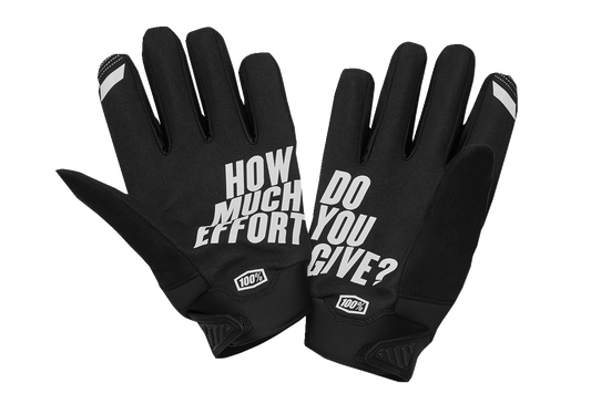 Black and gray 100% Brisker gloves in small size, made by Bill's Exhausts, showing the textured fabric and snug fit.