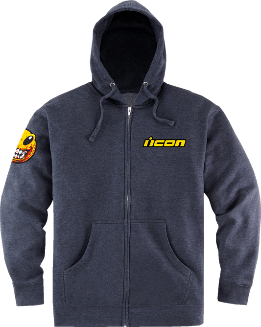 Bill's Exhausts ICON Brozak™ zip hoodie in navy, small size, showing front view with logo and zip closure.