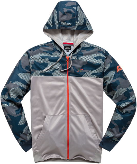 Alpinestars Reckon Zip Hoodie in navy camo, XL size, featuring a front zipper and casual hoodie style.