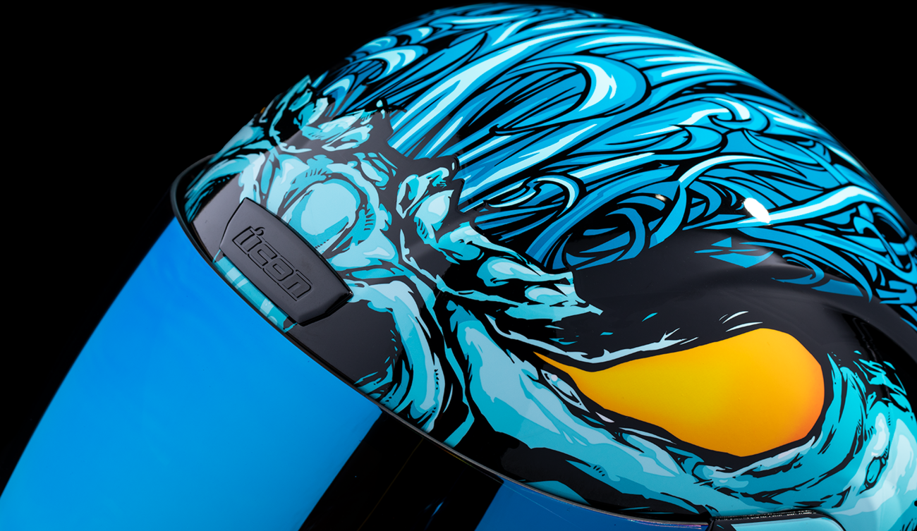 Light blue ICON Airform™ helmet with MIPS® protection, medium size, featuring sleek design and ventilation for safety and comfort.