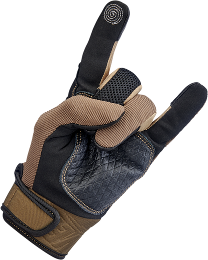 BILTWELL Baja Gloves in chocolate color, large size, made by Bill's Exhausts, featuring durable leather construction.