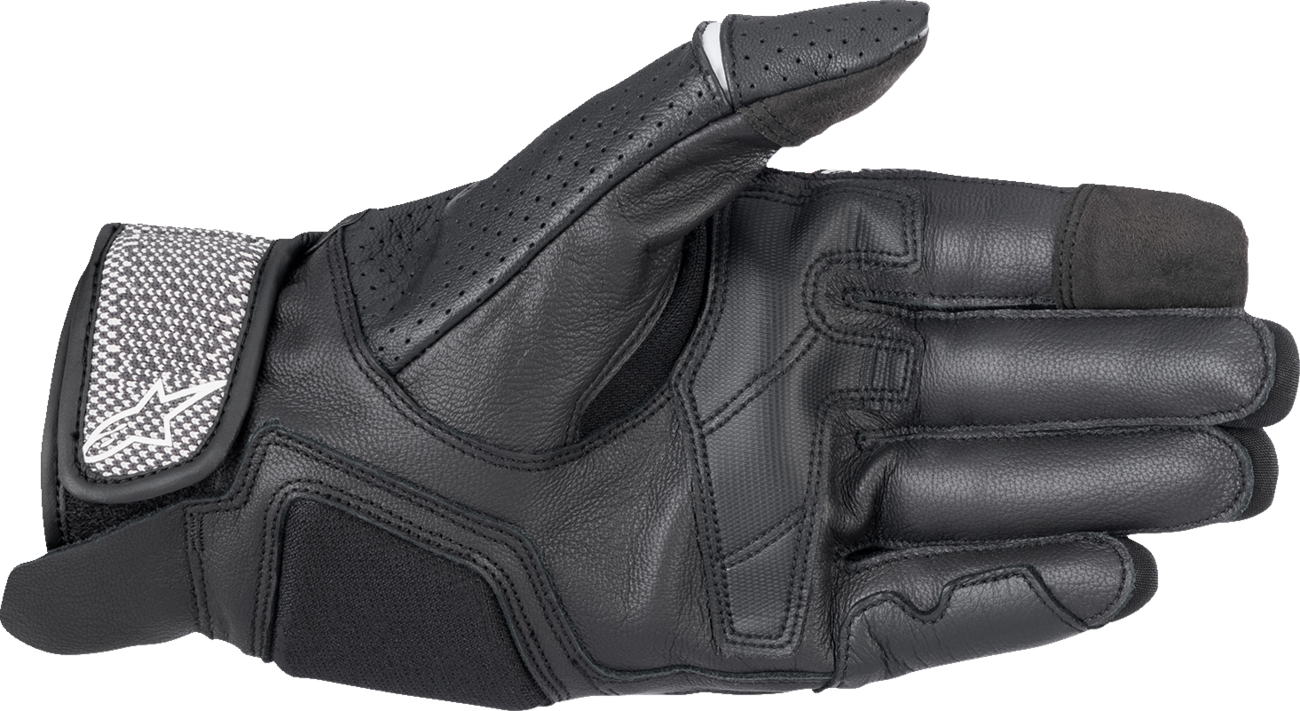 Alpinestars Morph Sport Gloves in black and white, large size, featuring padded knuckles and breathable fabric for motorcycling.