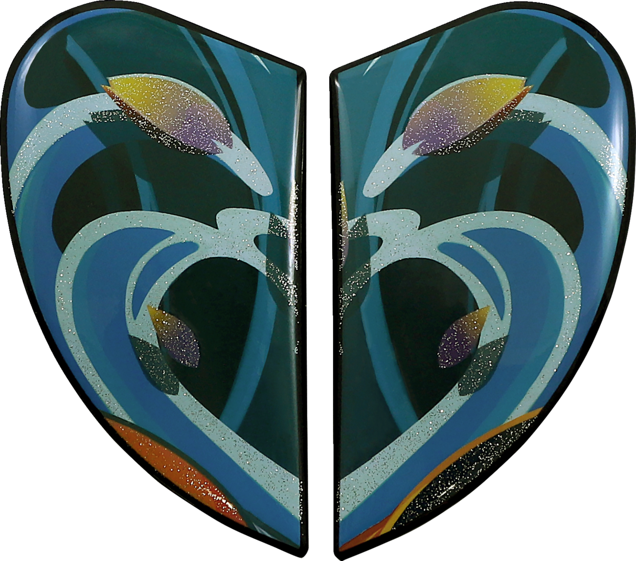 Blue ICON Airframe Pro™ side plates with koi fish design, compatible with motorcycle helmets, by Bill's Exhausts.