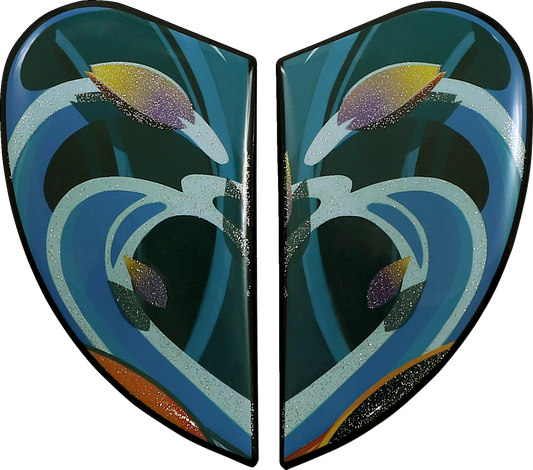 Blue ICON Airframe Pro™ side plates with koi fish design, compatible with motorcycle helmets, by Bill's Exhausts.