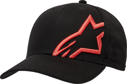 Black and warm red Alpinestars Corp Snap 2 Hat with adjustable strap and embroidered logo, one size fits most.