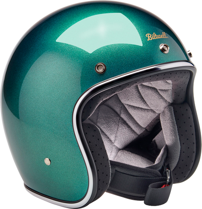 BILTWELL Bonanza helmet in metallic Catalina Green, medium size, with a shiny finish and sleek design.
