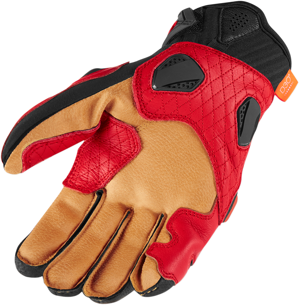 Red ICON Hypersport™ Short Gloves in large size with textured palm and secure wrist closure, designed for motorcycle riding.