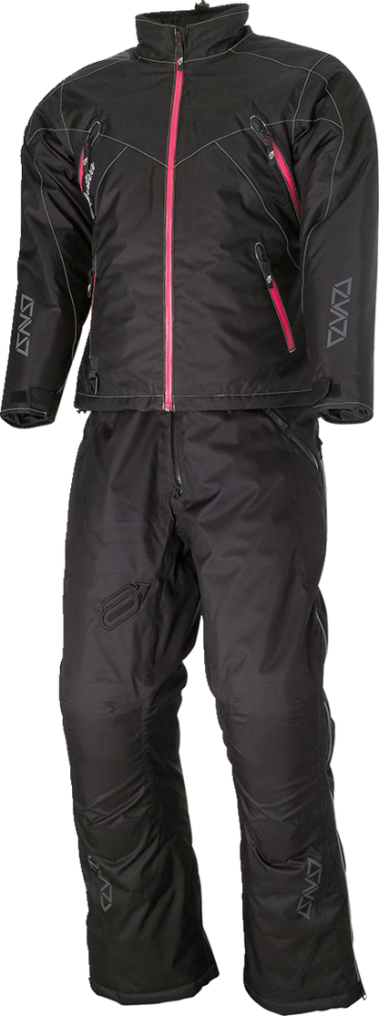 Black and pink ARCTIVA Women's Pivot 6 jacket from Bill's Exhausts, shown in XS size, with front view and zipper details.