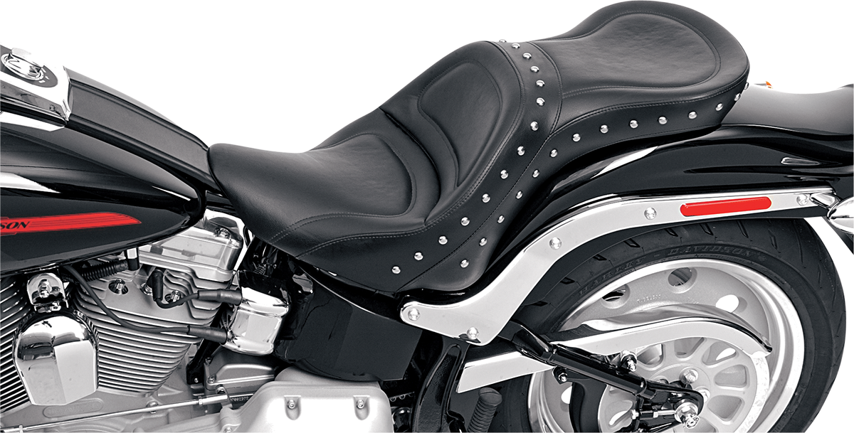 SADDLEMEN Explorer Special Seat for Harley FLSTF '07-'17, by Bill's Exhausts, showing the black motorcycle seat with textured surface.
