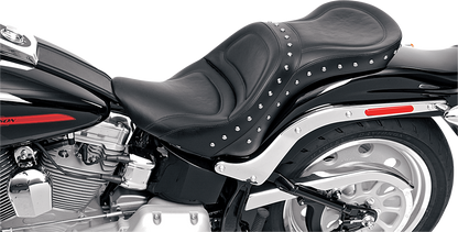 SADDLEMEN Explorer Special Seat for Harley FLSTF '07-'17, by Bill's Exhausts, showing the black motorcycle seat with textured surface.