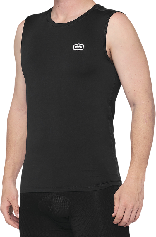 Black Bill's Exhausts 100% Basecamp sleeveless shirt in large size, front view showing sleeveless design and logo detail.