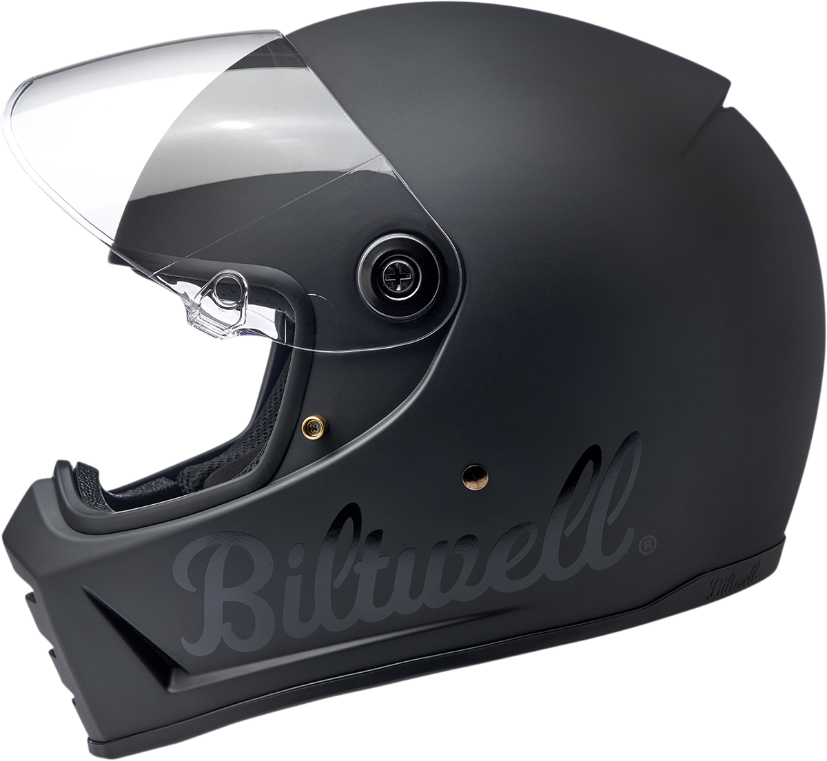 BILTWELL Lane Splitter helmet in flat black for small size, featuring a sleek motorcycle helmet design from Bill's Exhausts.