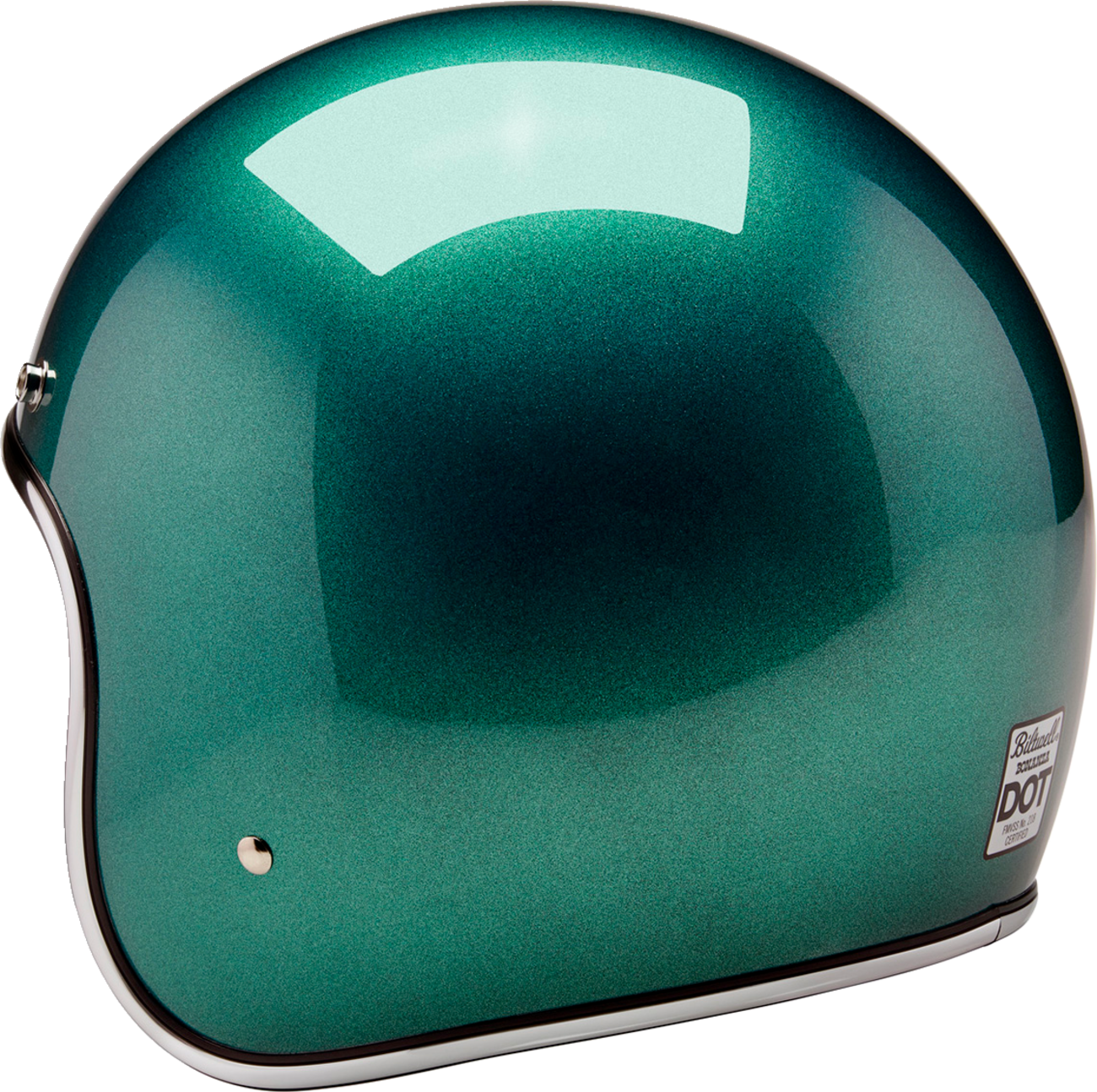 BILTWELL Bonanza helmet in metallic Catalina green, medium size, featuring a smooth, glossy finish and classic design.