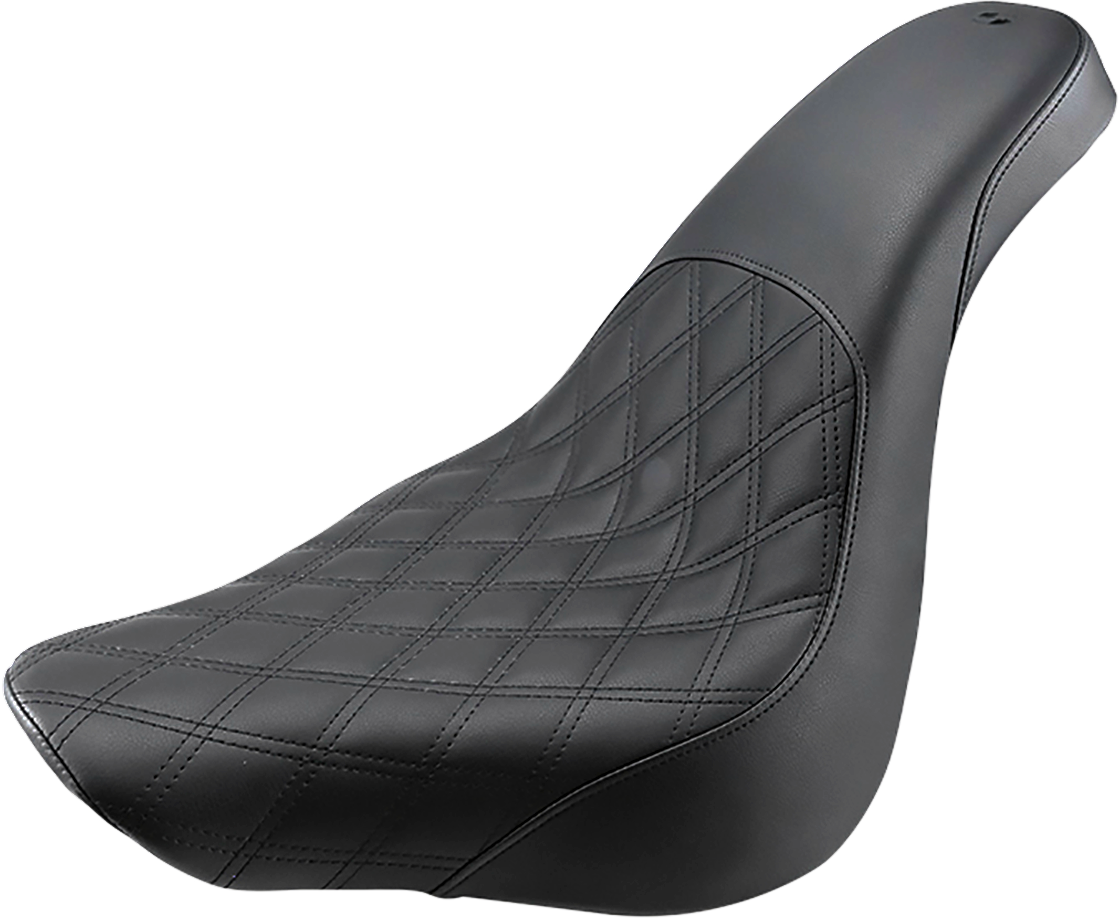 SADDLEMEN Profiler motorcycle seat with front lattice and smooth rear in black, designed for optimal comfort and style.