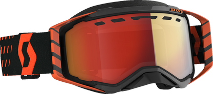 Scott Prospect snow goggles in orange and black with enhancer red chrome lenses, designed for winter sports.