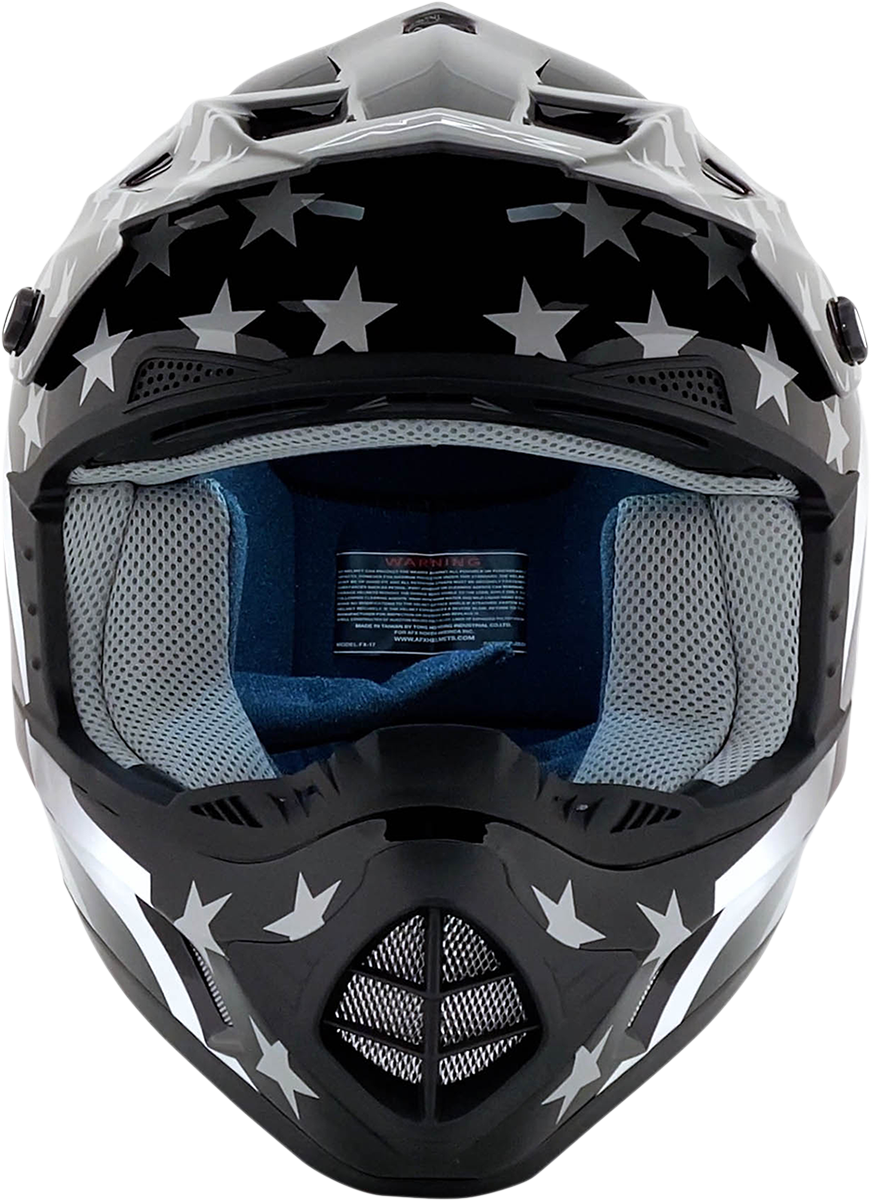Bill's Exhausts AFX FX-17 helmet with flag design in stealth style, size XL, showcasing the aerodynamic helmet exterior.