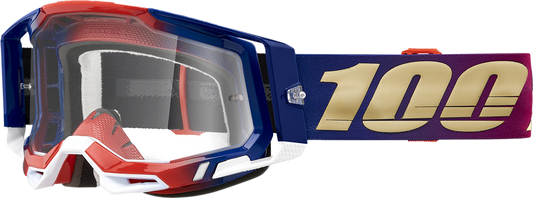 Bill's Exhausts Racecraft 2 Goggles United clear lens, lightweight racing goggles with adjustable strap for motocross or motorsport use.