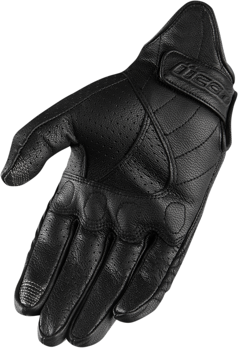 Black ICON Women's Pursuit Classic™ perforated riding gloves, small size, showing textured leather and ventilation details.