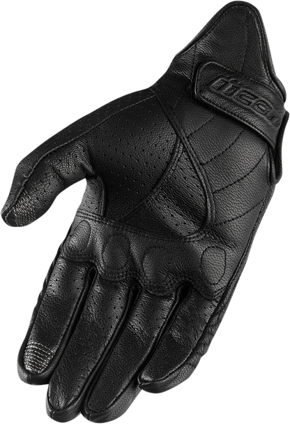 Black ICON Women's Pursuit Classic™ perforated riding gloves, small size, showing textured leather and ventilation details.