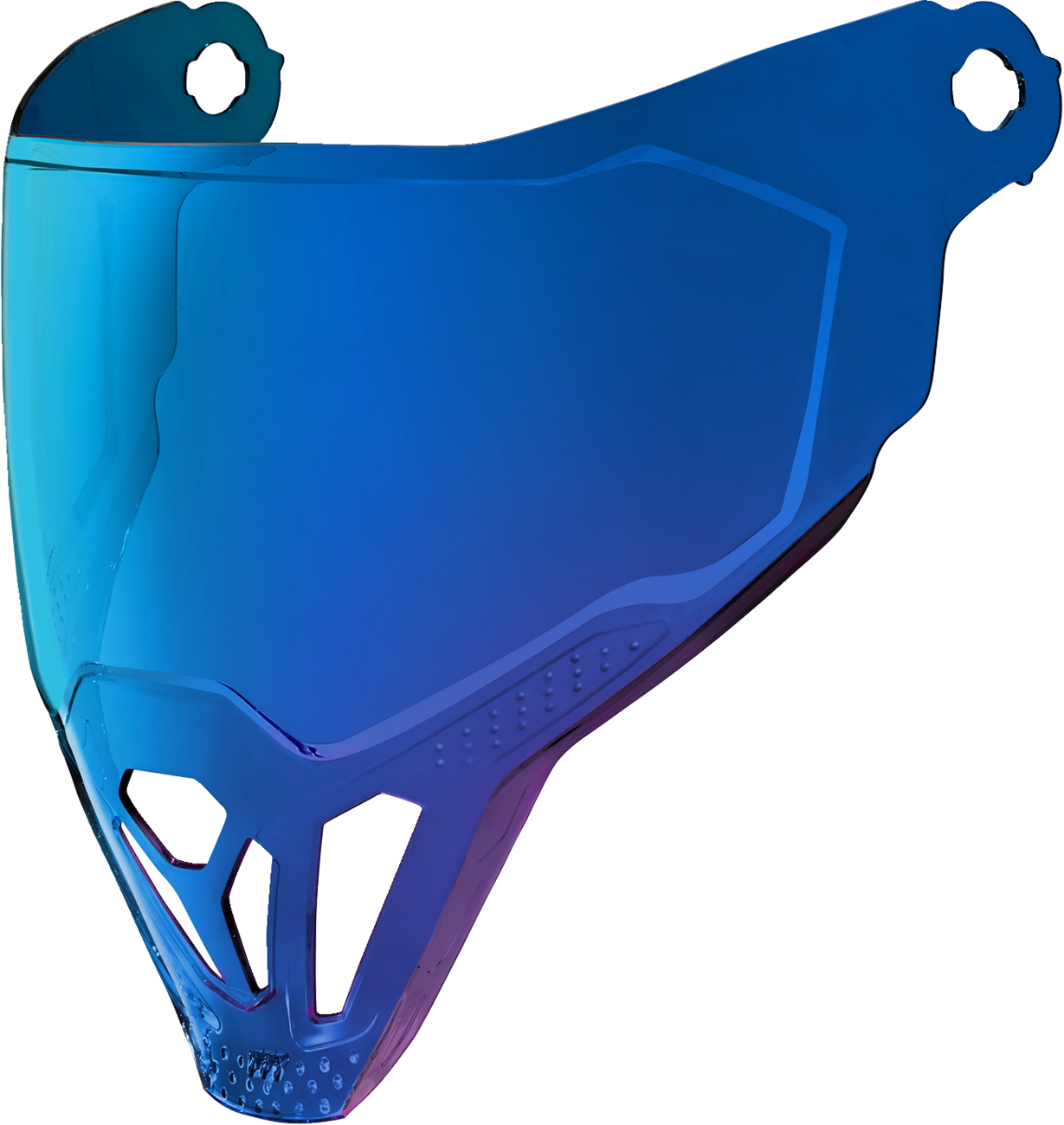 Bill's Exhausts ICON Airflite™ ForceShield™ helmet part in RST blue, showing close-up of the helmet's shield and blue detailing.