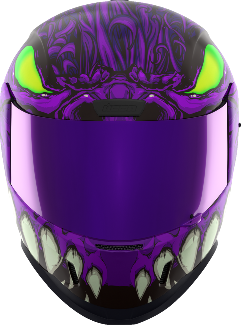 Bill's Exhausts ICON Airform™ Helmet Manik'RR MIPS® purple XL helmet with vents and adjustable straps, shown from side view.