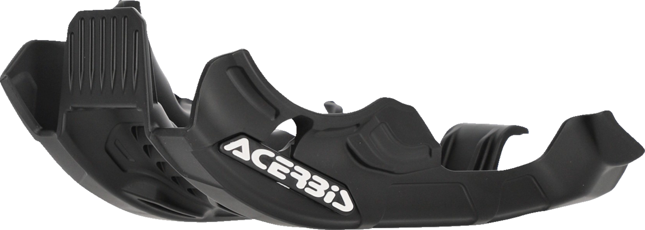 Acerbis black skid plate for XC-W 250/300 motorcycle, mounted on bike, durable body protection for off-road riding.