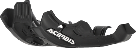 Acerbis black skid plate for XC-W 250/300 motorcycle, mounted on bike, durable body protection for off-road riding.