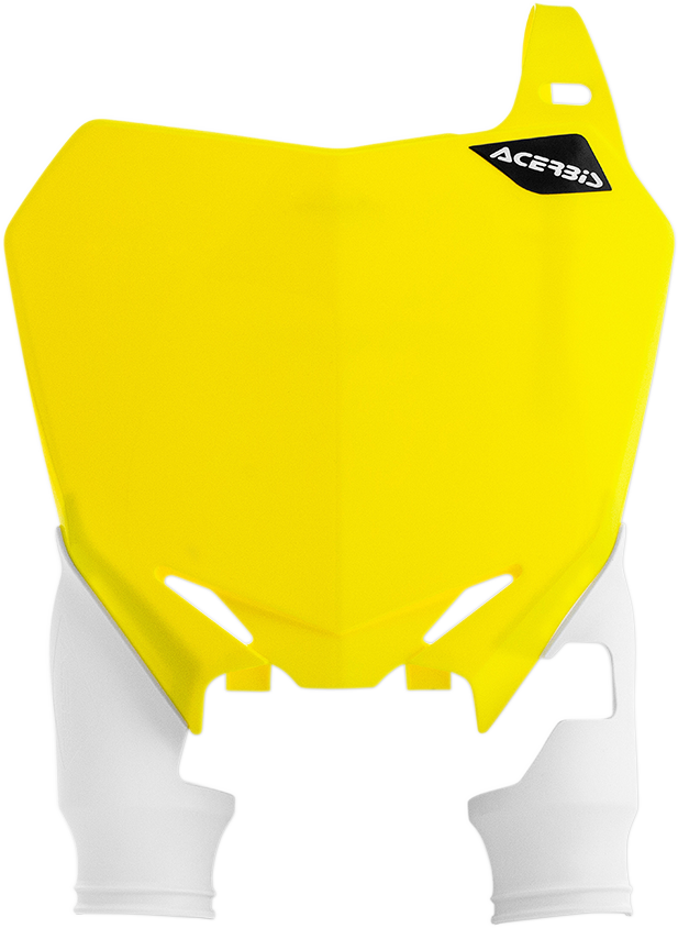 Yellow Acerbis Raptor number plate for '02 RM motorcycle, designed for body customization and durable brand quality.
