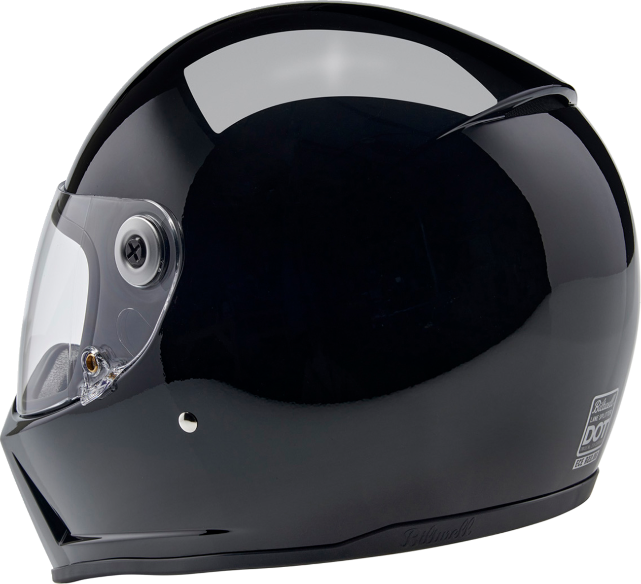 BILTWELL Lane Splitter helmet in glossy black, XL size, featuring a sleek motorcycle helmet design and vented exterior.