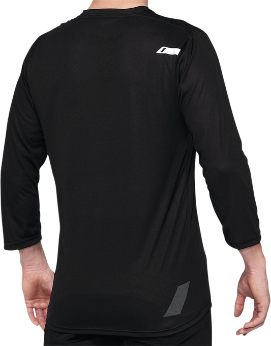 Black 100% Airmatic 3/4 sleeve jersey by Bill's Exhausts, showing front view with breathable fabric and sporty design.