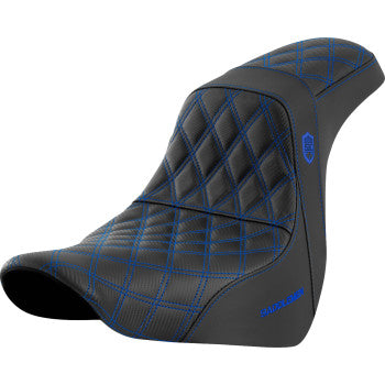 SADDLEMEN Pro Series SDC motorcycle seat with blue stitching, without backrest, designed for FL/FX 2018-2020 models